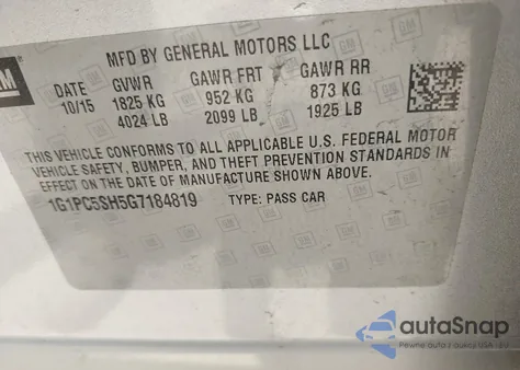 2016 Chevrolet Cruze Limited Ls Auto из США, поврежденный, VIN 1G1PC5SH5G7184819